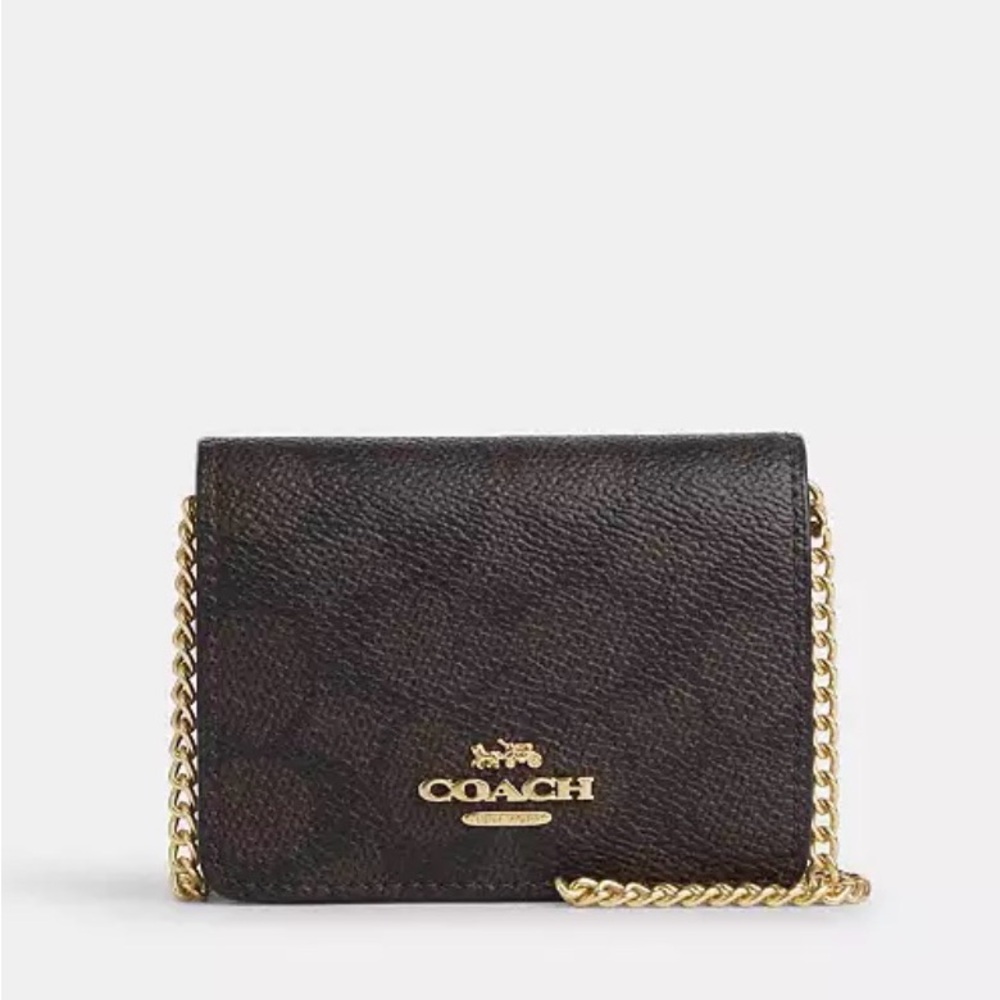 Coach Dark Brown Wallet with Gold Chain